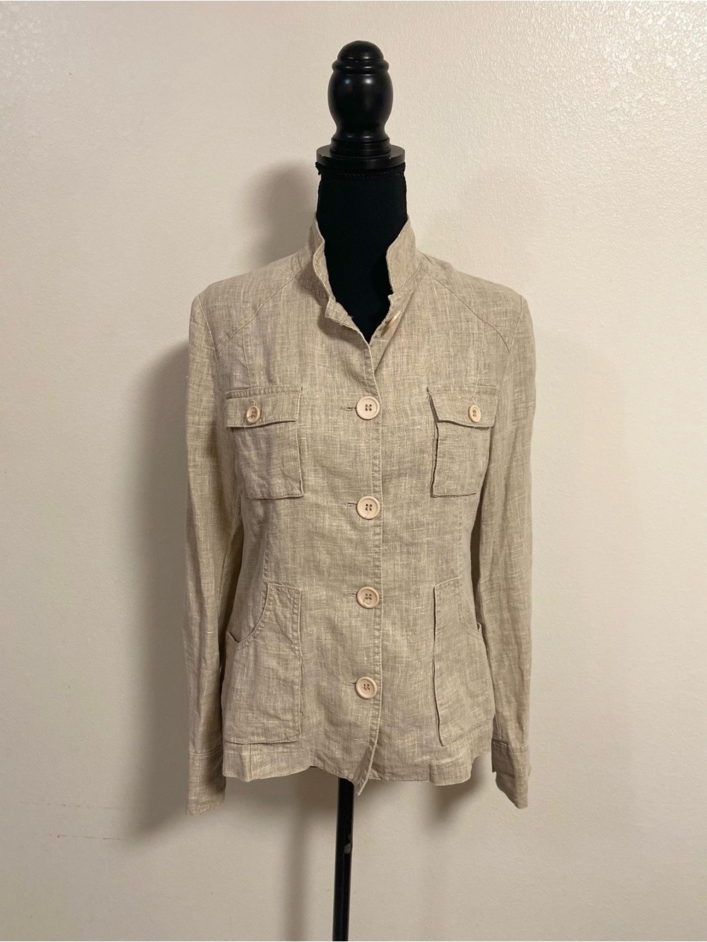 SIS Line Jacket Women’s Size Medium Tan 100% Line. Button Up Jacket Lightweight
